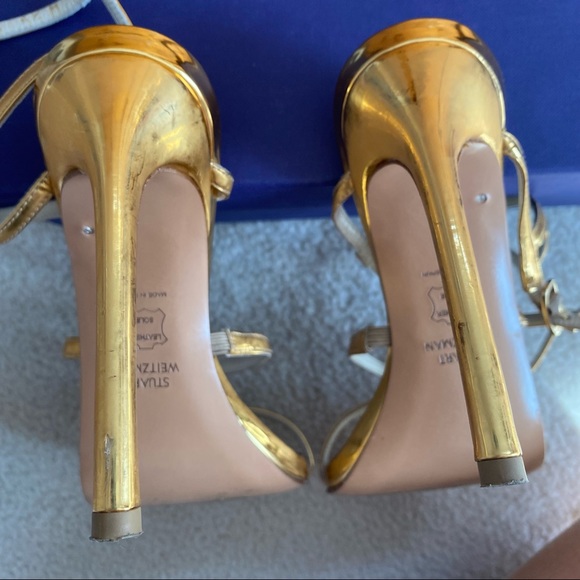 Gold Stuart Weitzman Courtesan Sandals Heels - Picture 5 of 8